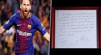 Lionel Messi’s first Barcelona contract napkin set for auction at £300,000