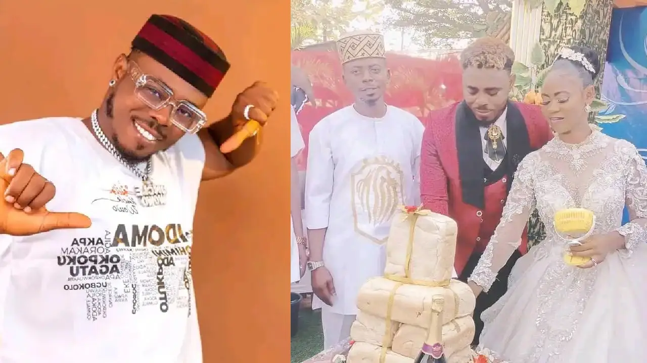 Popular comedian, Uncle Wowo shuns cake, cuts loaves of bread on wedding day
