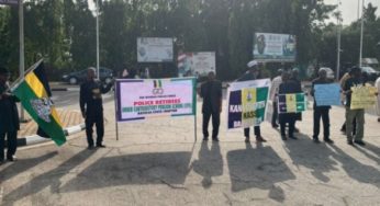 Retired police officers protest unpaid pensions at National Assembly