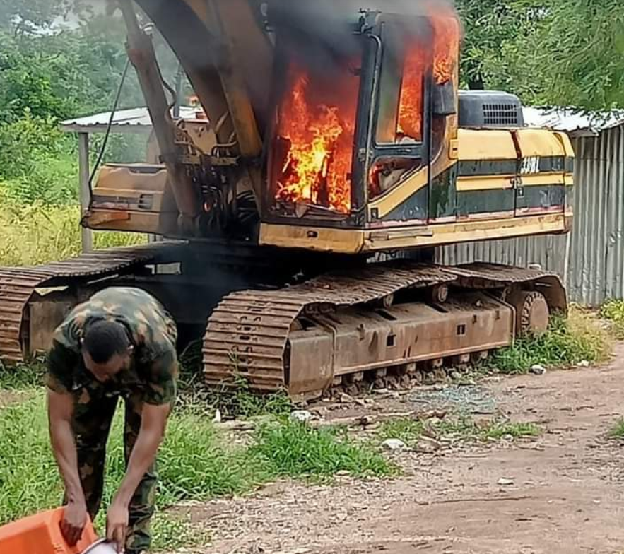 Taskforce sets illegal mining camp on fire in Wukari, Taraba (Photos)